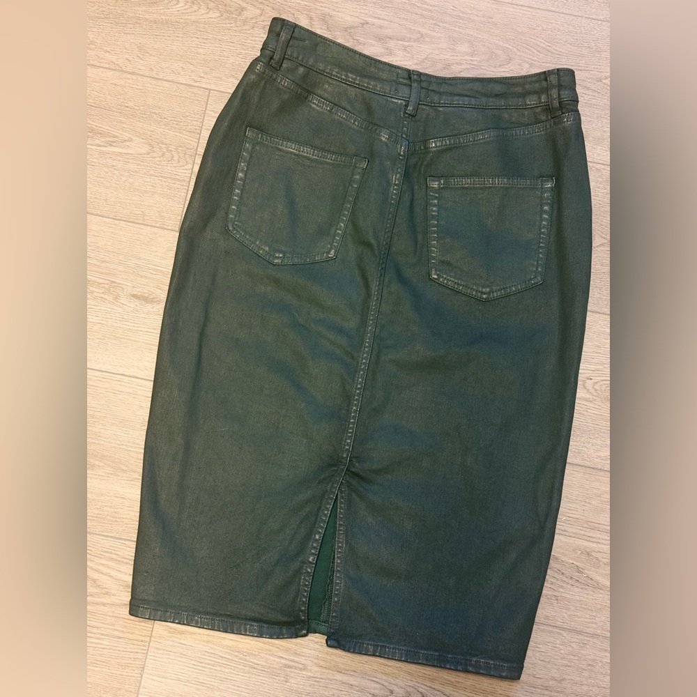 Pilcro Antropoligie Dark Green Coated Pencil Skirt - Picture 4 of 14